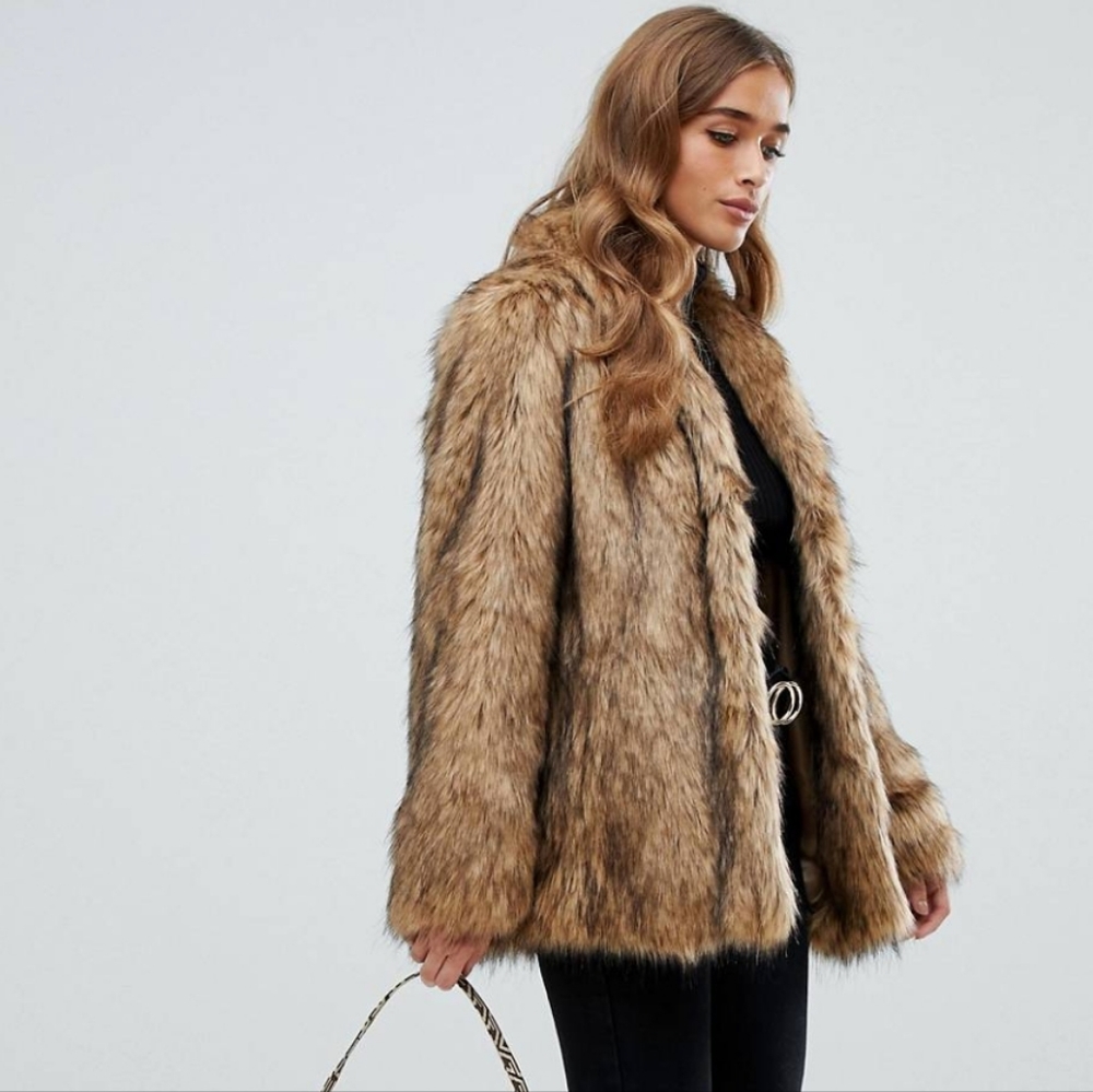 Asos faux fur coat jacket brown